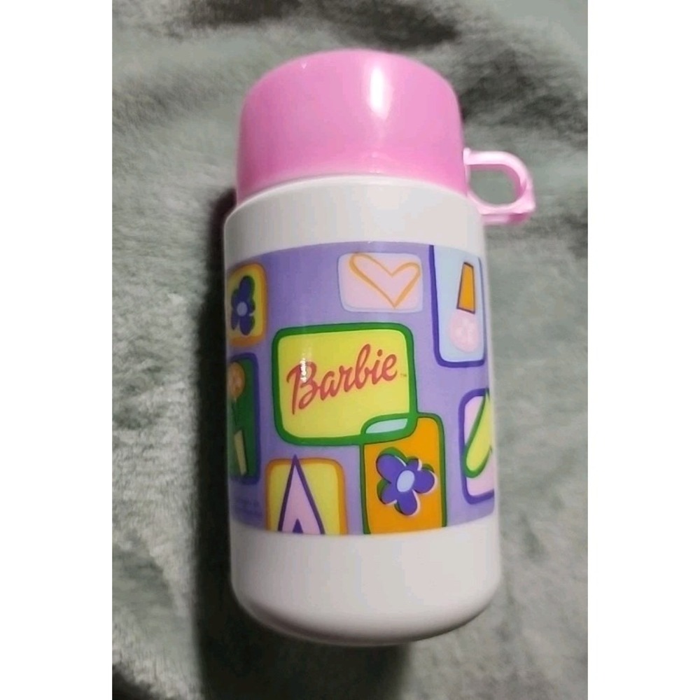 Vintage 1999 Barbie‎ Thermos Plastic Water Bottle Pink Cup Lid Mattel Y2K Retro